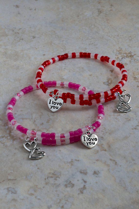 Valentine Charm Bracelet - Love and Heart Charms - Pink or Red Valentine Jewelry