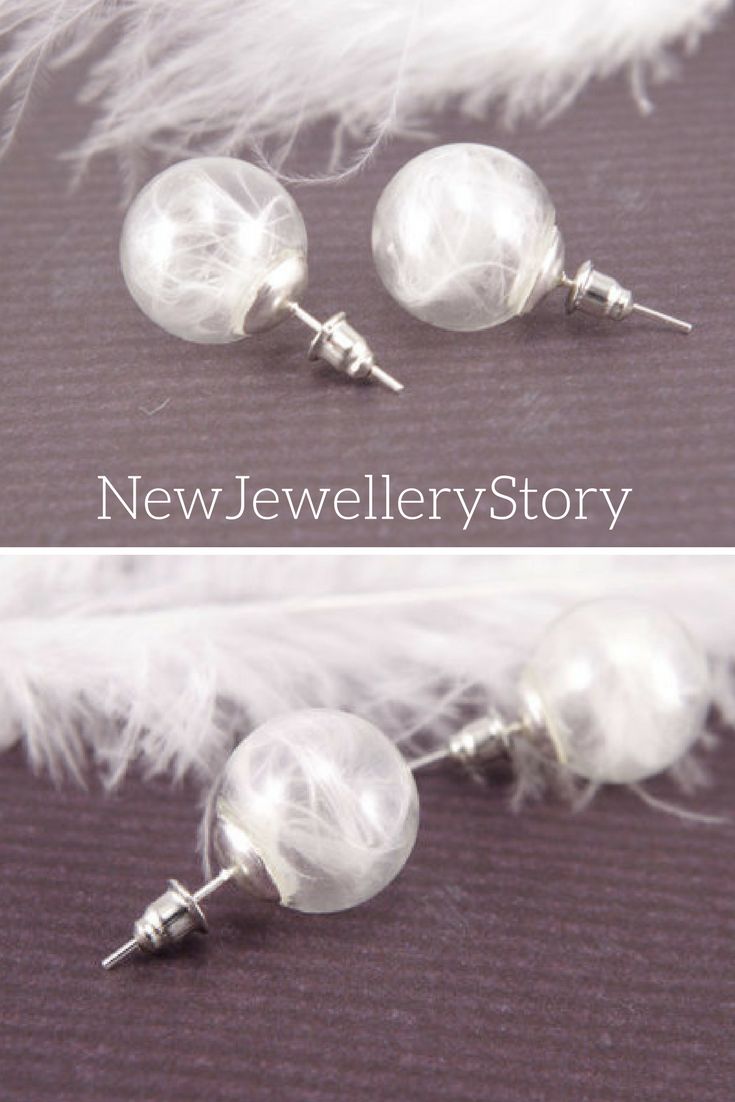 White feathers Stud Earrings Angel Jewelry Nature Feathers Post earrings Mother&...