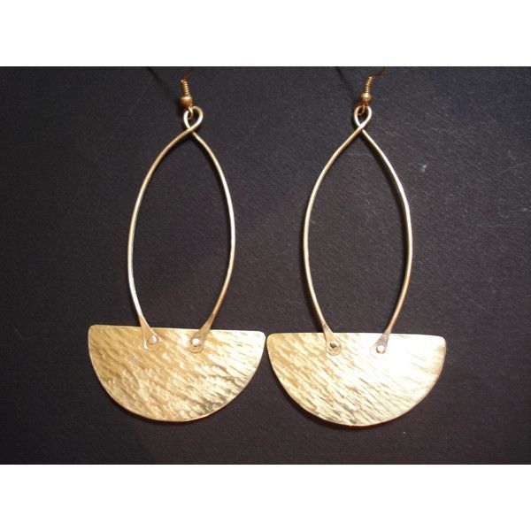 Earrings : Hammered Bronze Long Hoop Earrings Pendulum Modern Riveted Earrings (...