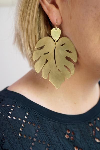 Monstera leaf statement earrings - megan auman #earrings #statementearrings