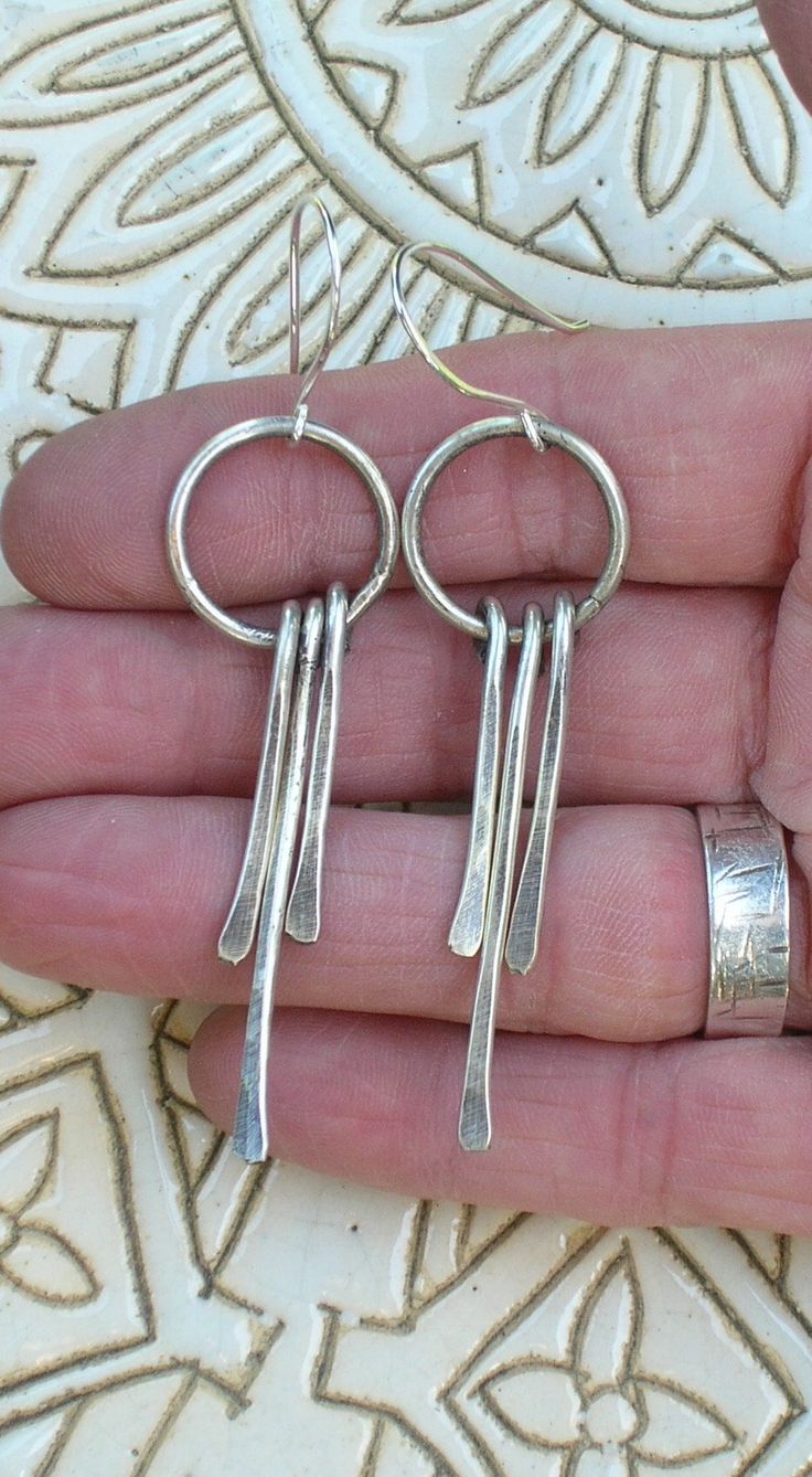 Hoop and Paddle Earrings, Sterling Silver, Textured
