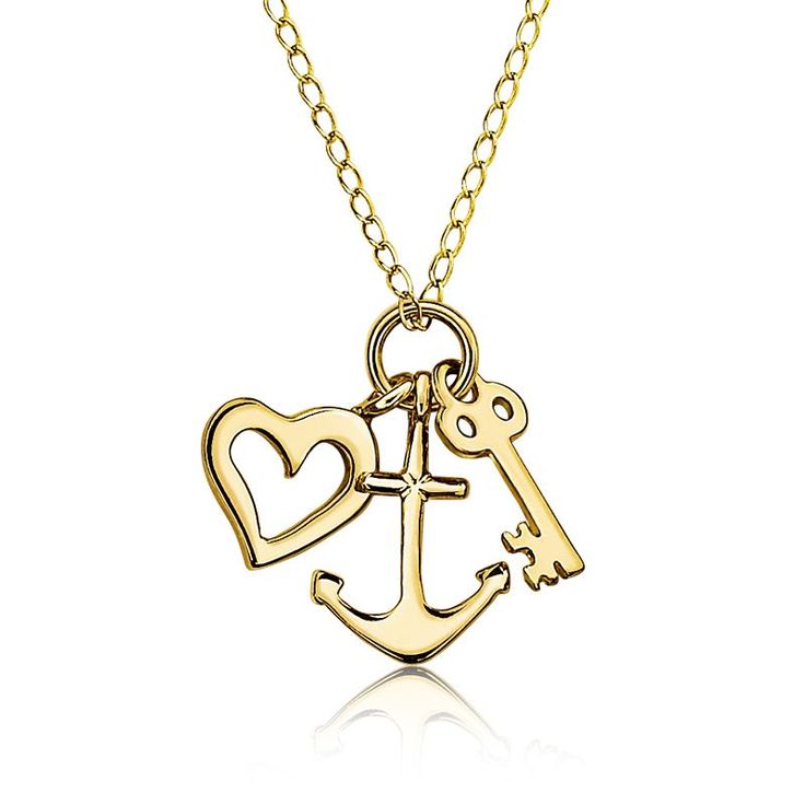 Anchor, Heart & Key Necklace in 14k Yellow Gold