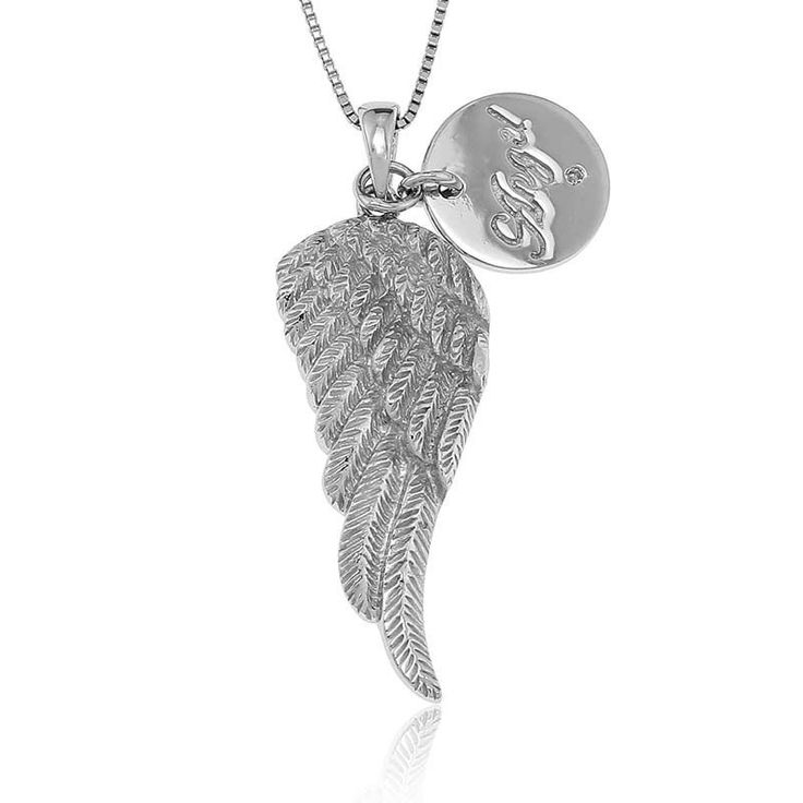 Angel Wing with Diamond Accent Disc Pendant in Sterling Silver