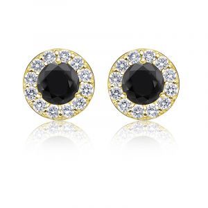 Black Diamond 1½ ct. t.w. Halo Stud Earrings in 14k Yellow Gold