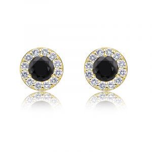 Black & White ¾ct. Diamond Halo Stud Earrings in 14k Yellow Gold