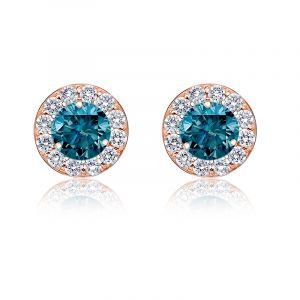 Blue 1ct. t.w. Diamond Halo Stud Earrings in 14k Rose Gold