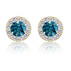 Blue 2ct. t.w. Diamond Halo Stud Earrings in 14k Yellow Gold