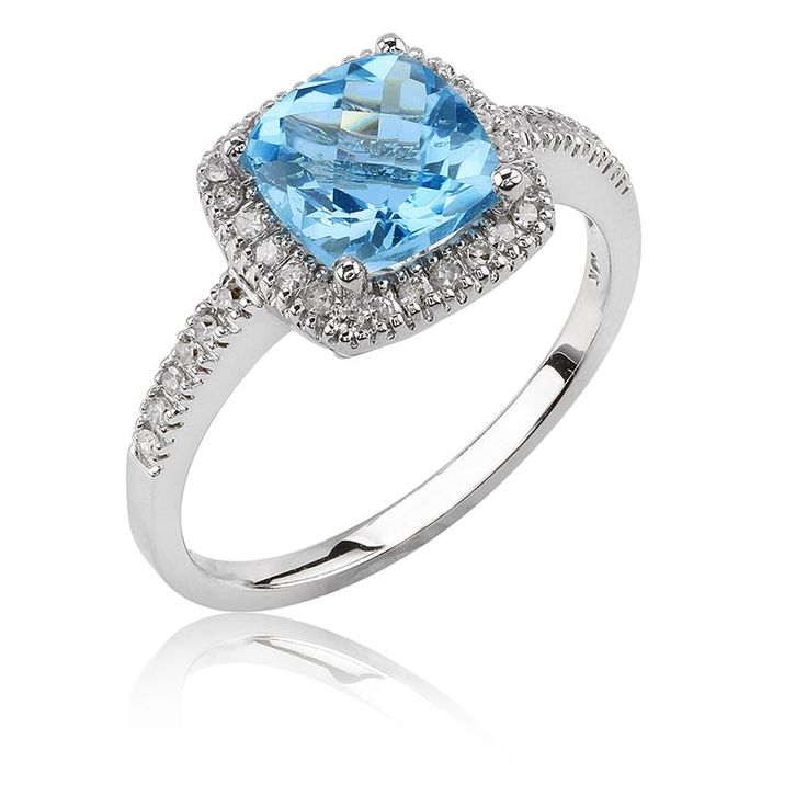 Blue Topaz 7mm & Diamond Ring in 10K White Gold