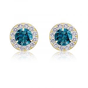 Blue & White Diamond 1½ct. Halo Stud Earrings in 14k Yellow Gold