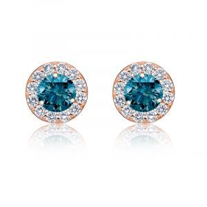 Brilliant-Cut ¼ct. Blue Diamond Halo Stud Earrings in 14k Rose Gold