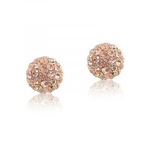 Champagne Crystal 6mm Ball Stud Earrings in 14k Yellow Gold