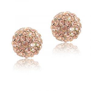 Champagne Crystal 8mm Ball Stud Earrings in 14k Yellow Gold