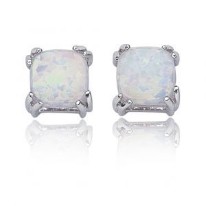 Created Opal Cushion Stud Earrings in Sterling Silver