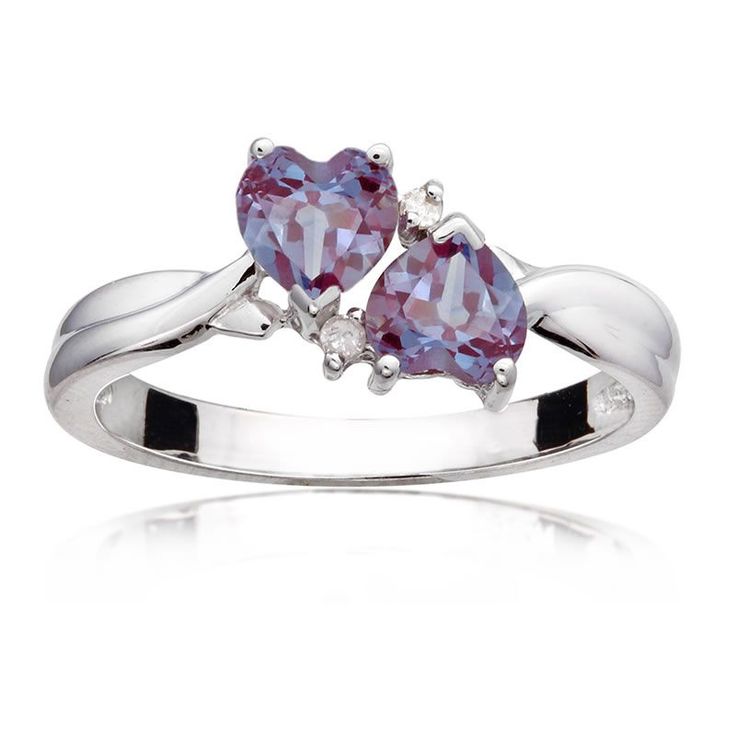 Double Heart Alexandrite & Diamond Ring