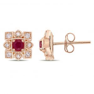 Everly Diamond & Ruby Stud Earrings in 10k Rose Gold
