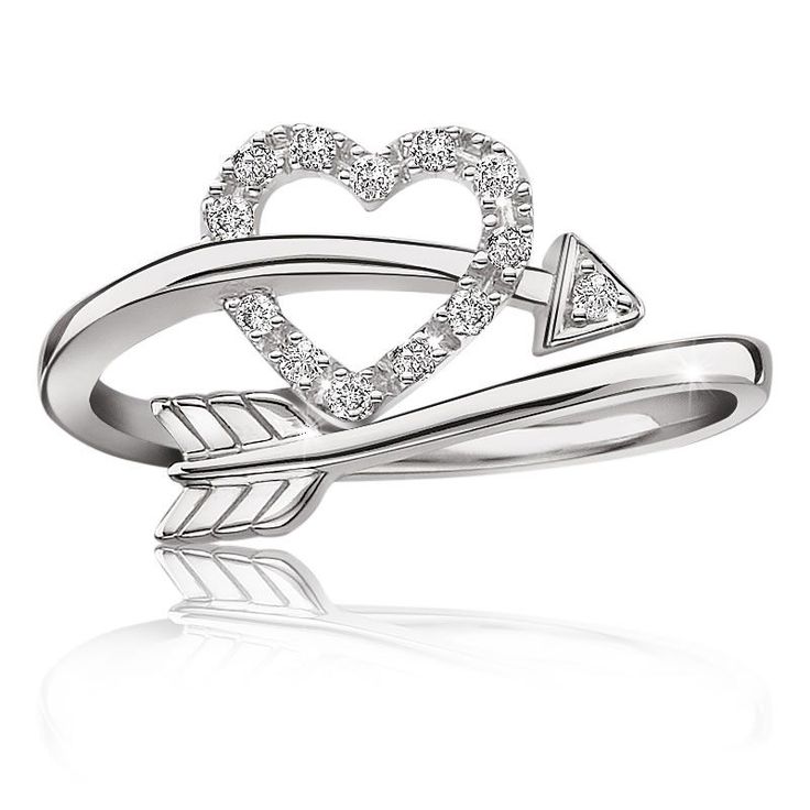 Heart & Arrow Diamond Ring in Sterling Silver