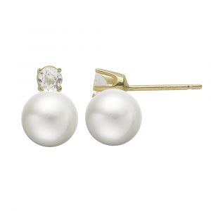 Imperial Pearl Freshwater Pearl & White Topaz Stud Earrings in Yellow Gold