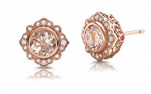 JK Crown: Bezel-Set Morganite & Diamond Stud Earrings in 10k Rose Gold