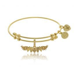 Mom Angel Wings Charm Bangle Bracelet in Yellow BrassThese easily adjustable bra...