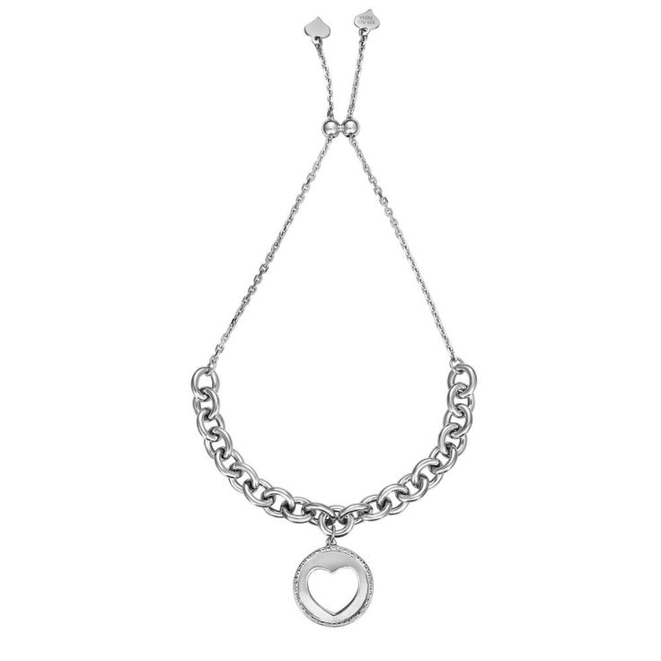 Open Heart Round Link Bolo Fashion Bracelet in Sterling Silver