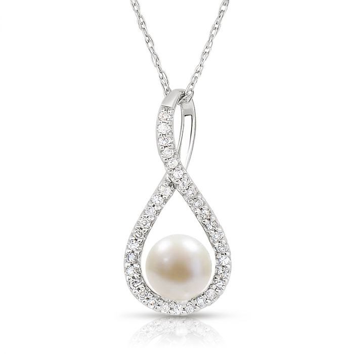 Pearl & Diamond Infinity Drop Pendant in Sterling Silver