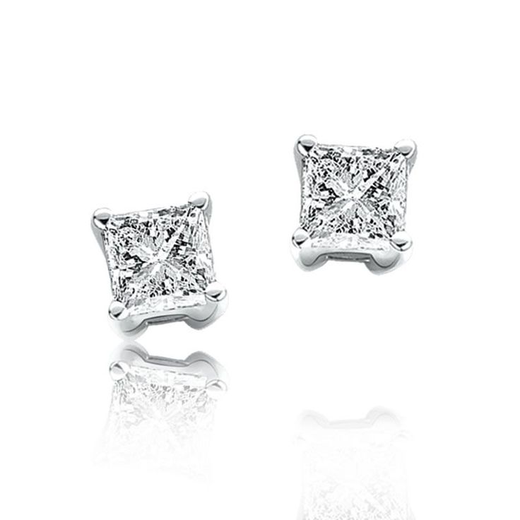 Princess-Cut Diamond Solitaire Stud Earrings