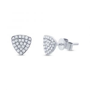 Shy Creation: Diamond Pave Triangle Cluster Stud Earrings in 14k White Gold