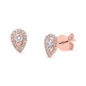 Shy Creation: Diamond Pear Halo Stud Earrings in 14k Rose Gold