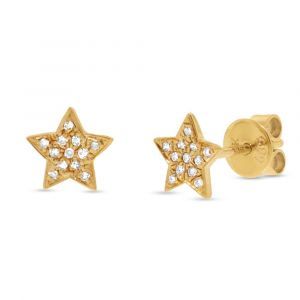 Shy Creation: Diamond Star Cluster Stud Earrings in 14k Yellow Gold