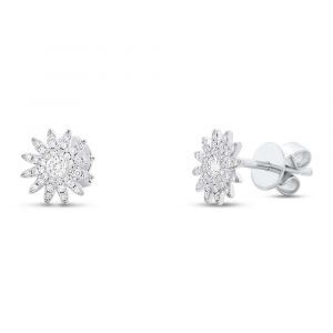 Shy Creation: Diamond Starburst Earrings in 14k White Gold