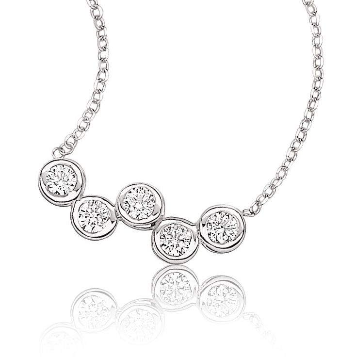 Sirena Diamond 5-Stone Bezel Necklace 14k White Gold