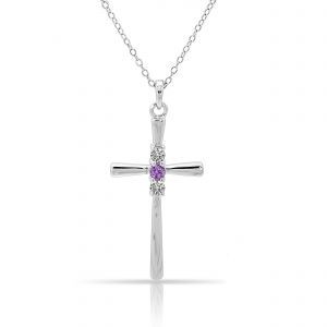 Survivor Collection Purple Faith Cross 3-Stone Topaz Pendant