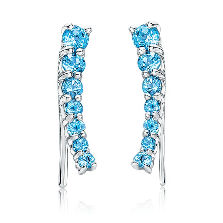 These gemstone ear climbers feature 7 bright blue topaz round gemstones set in 1...