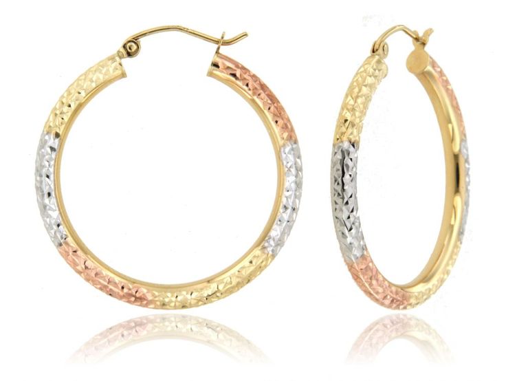 Tri-Color Fashion Hoop Earrings in 14k Gold