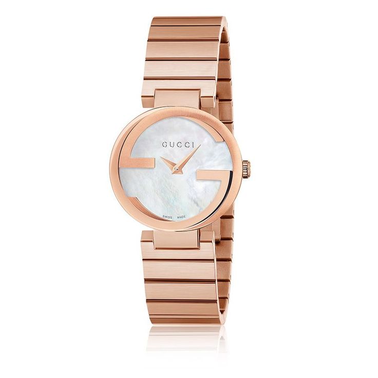 pink gold PVD case with white mother of pearl dial, pink gold PVD bracelet