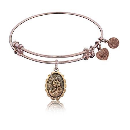 A Mother's Love Charm Bangle Bracelet in Pink Brass