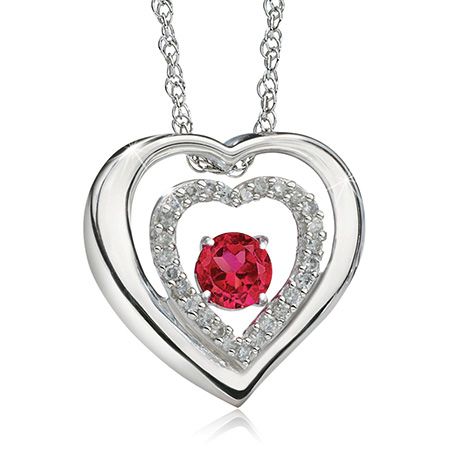 Beats of Love Created Ruby & Diamond Heart Halo Pendant