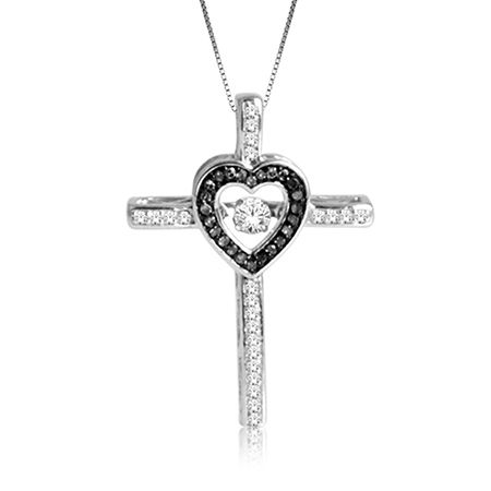 Beats of Love: ¼ct. Black & White Diamond Heart Cross Pendant