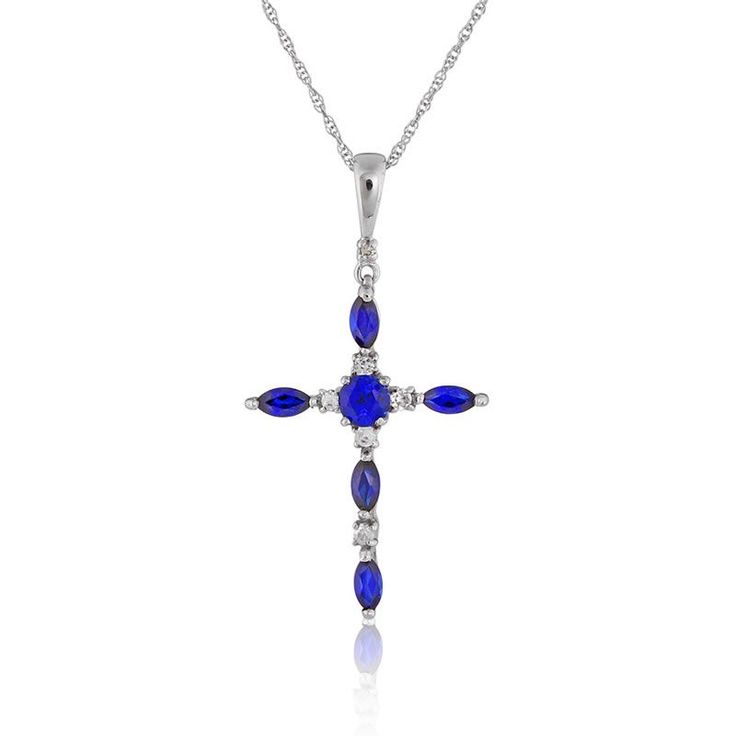 Created Blue & White Sapphire & Diamond Cross