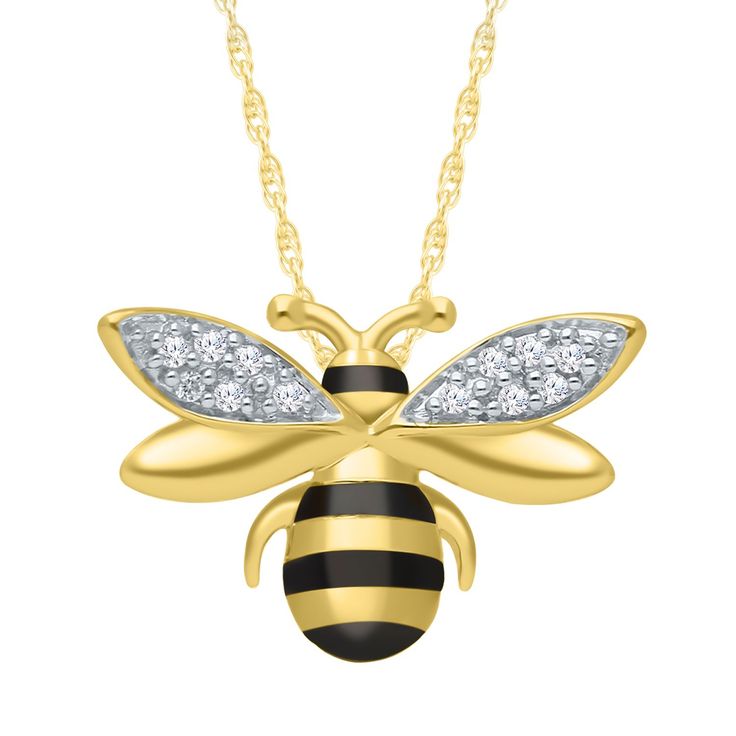 Diamond Bee Pendant in Yellow Gold Plated Sterling Silver