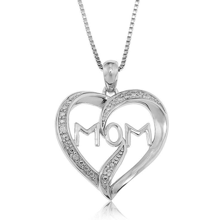 Diamond Heart 'Mom' Pendant in Sterling Silver
