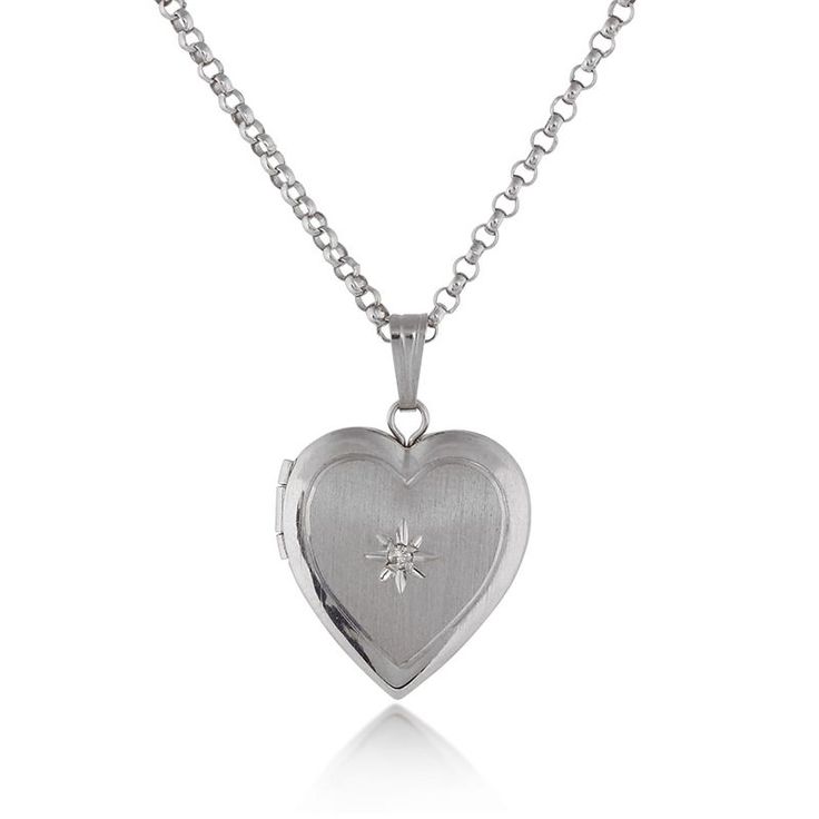 Diamond Heart Locket in Sterling Silver with 18