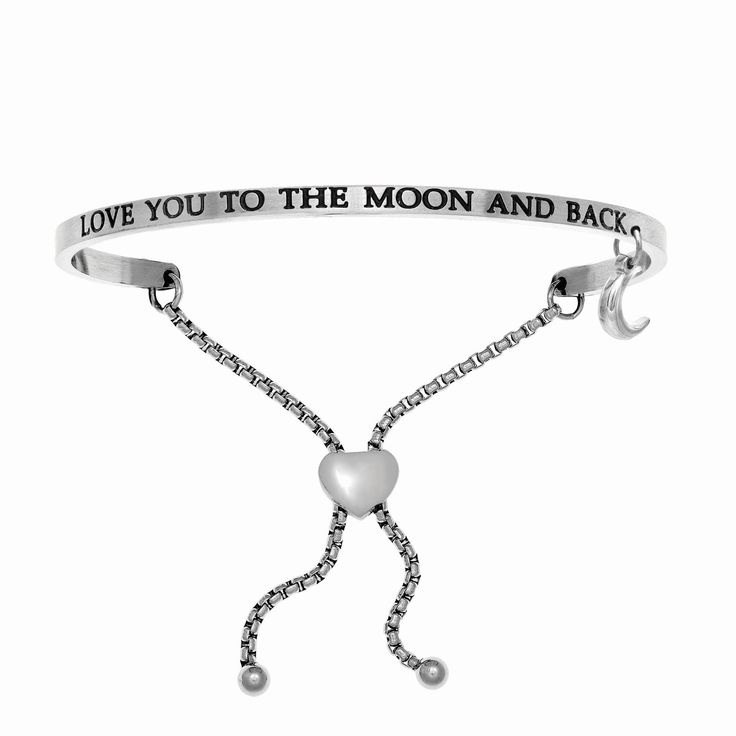 Love You To The Moon And Back. Intuitions Bolo Bracelet in White Stainless Steel