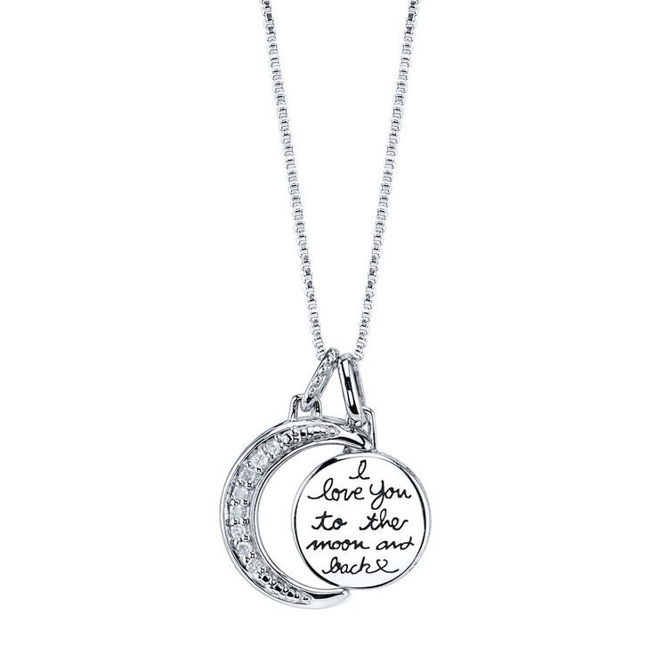 Love You To The Moon & Back Script Diamond Pendant in Sterling Silver