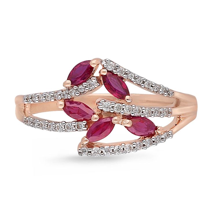 Marquise Ruby and Diamond Ring 1/6ctw in 14k Rose Gold