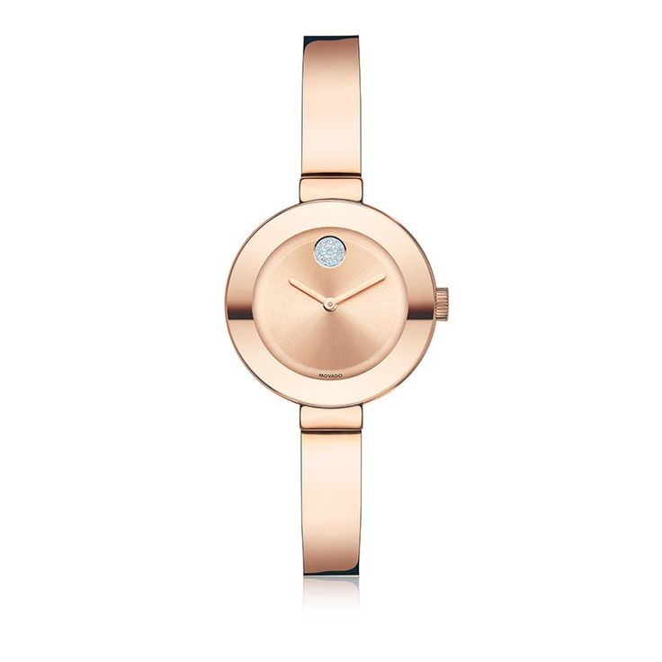 Movado Bold Small Rose Gold Plated Bangle Bracelet Watch 3600286
