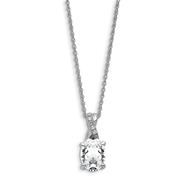 Oval Created White Sapphire and Diamond Twist Pendant in 10k White Gold