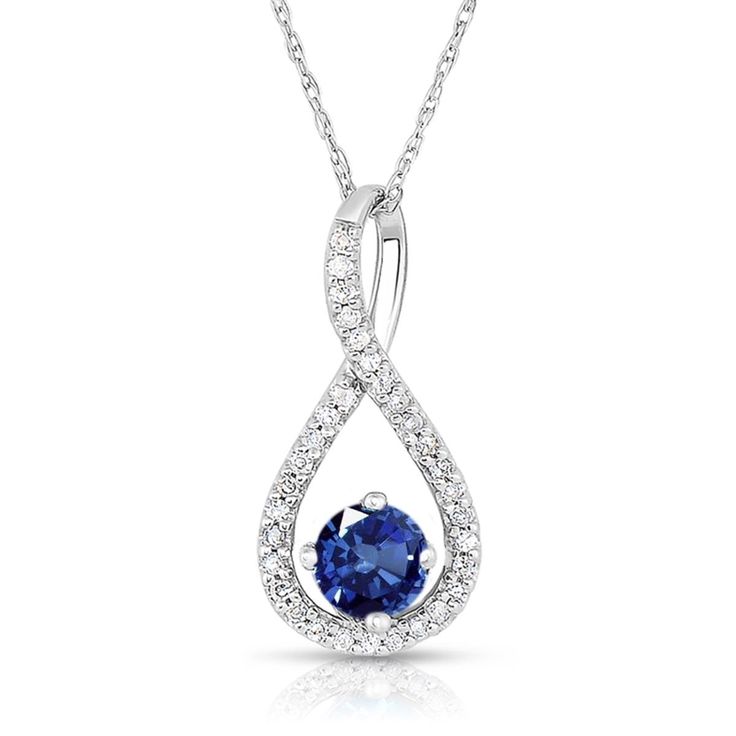Sapphire & Diamond Infinity Drop Pendant in Sterling Silver