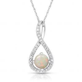 This opal infinity design drop pendant features a genuine round gemstone center ...