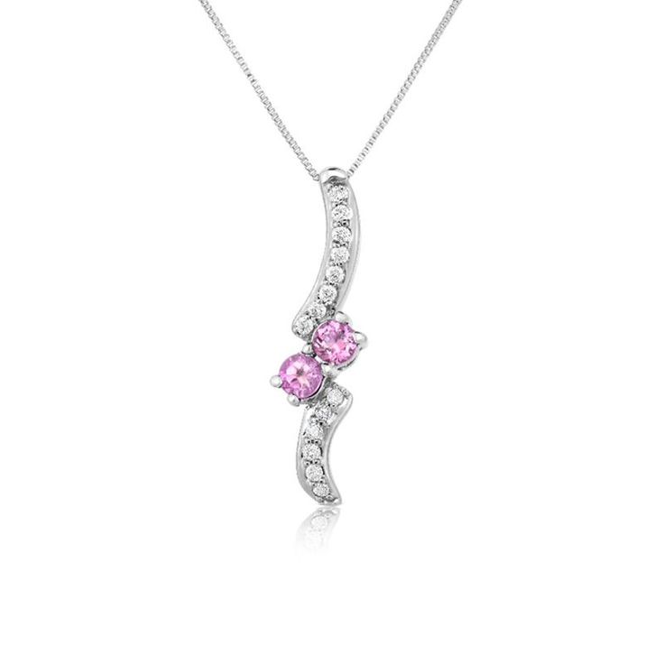 You & Me Two-Stone Pink Gemstone & Diamond Pendant in 10k White Gold